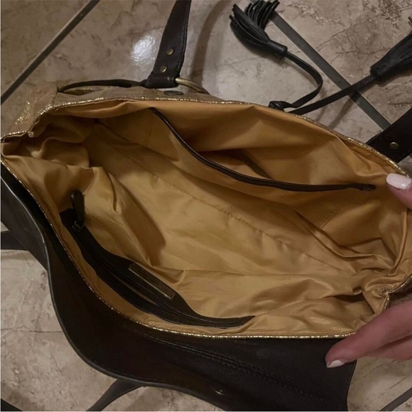 VINTAGE GIANNI BINI GOLD LEATHER BOHO SHOULDER BAG - Picture 3 of 5